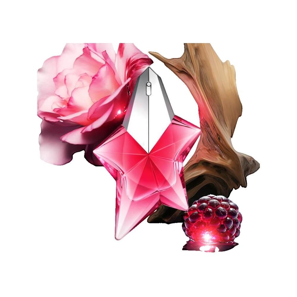 Flacon en forme d'étoile, verre rose. Avec rose, bois et baies.