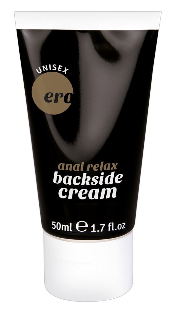 Zwarte tube met witte dop, unisex Anal Relax Backside cream, 50ml.