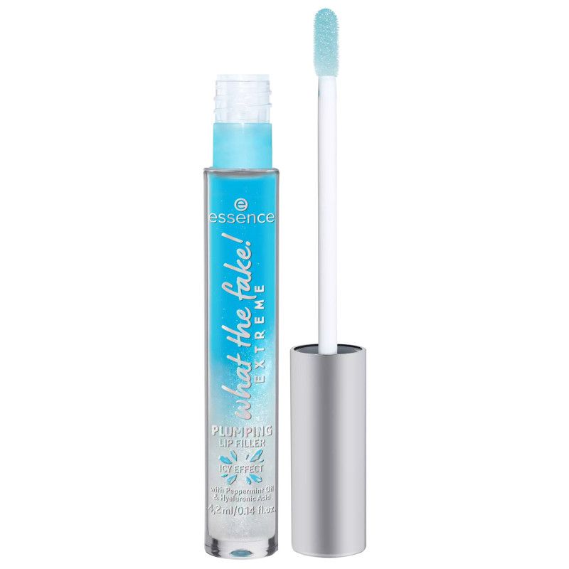Essence What The Fake! Extreme Plumping Lip Filler met zilveren applicator en blauwe belettering.