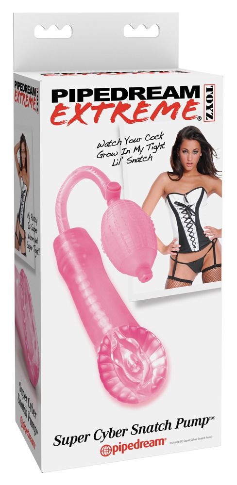 Roze zuigpomp penis simulator met getextureerde schacht en anatomische ingang.