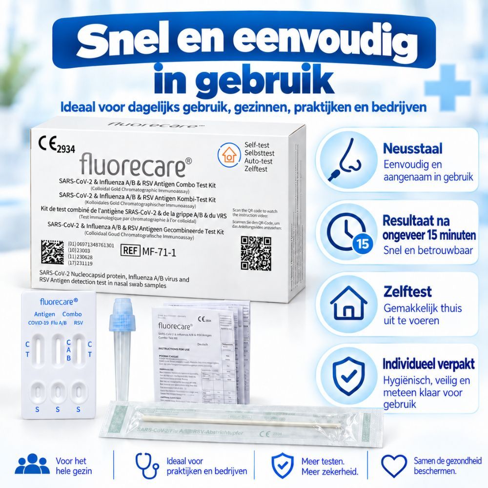Snel en eenvoudig in gebruik: Fluorecare testkit voor dagelijks gebruik, gezin, praktijk.