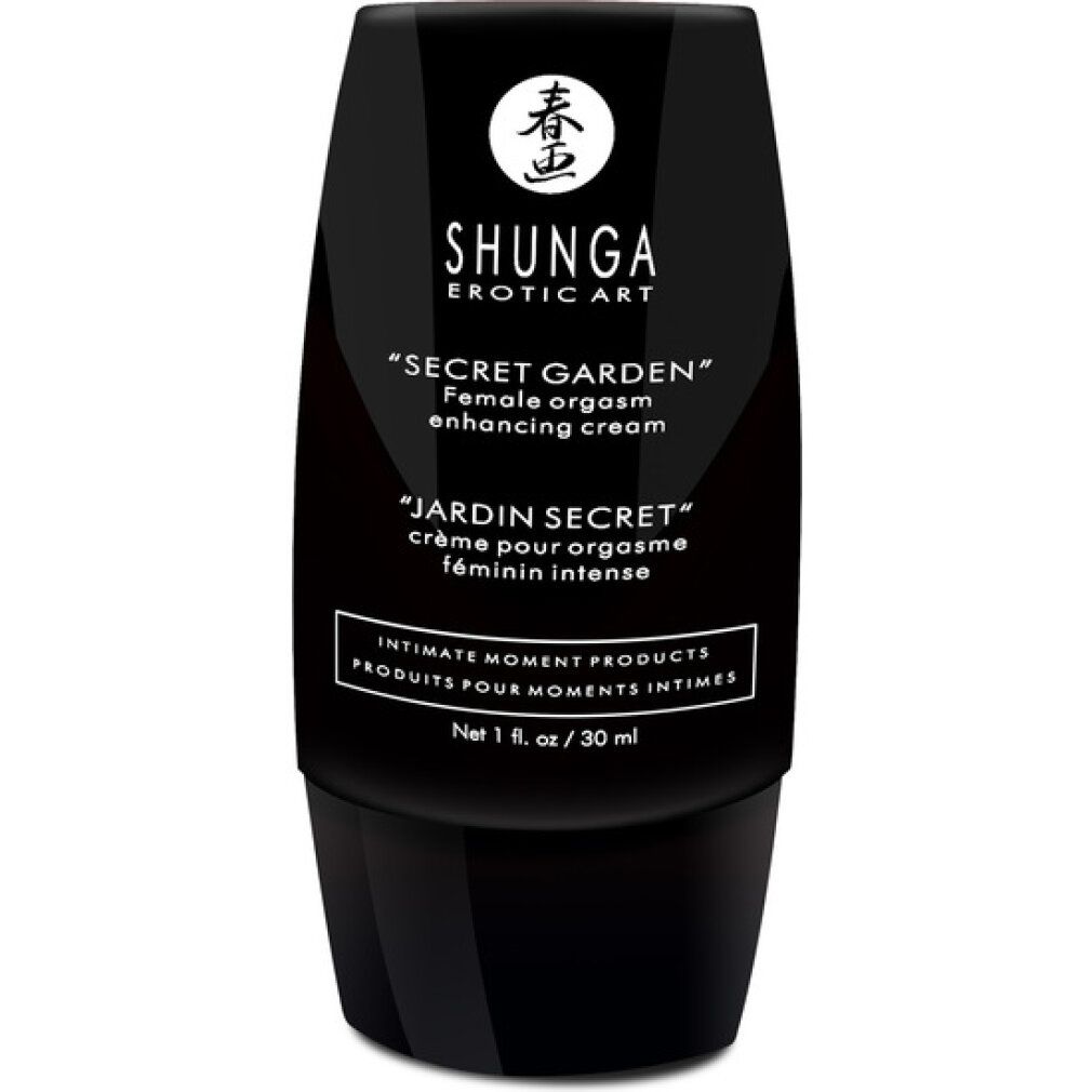 Zwarte fles met Shunga Erotic Art Secret Garden opschrift, 30 ml.
