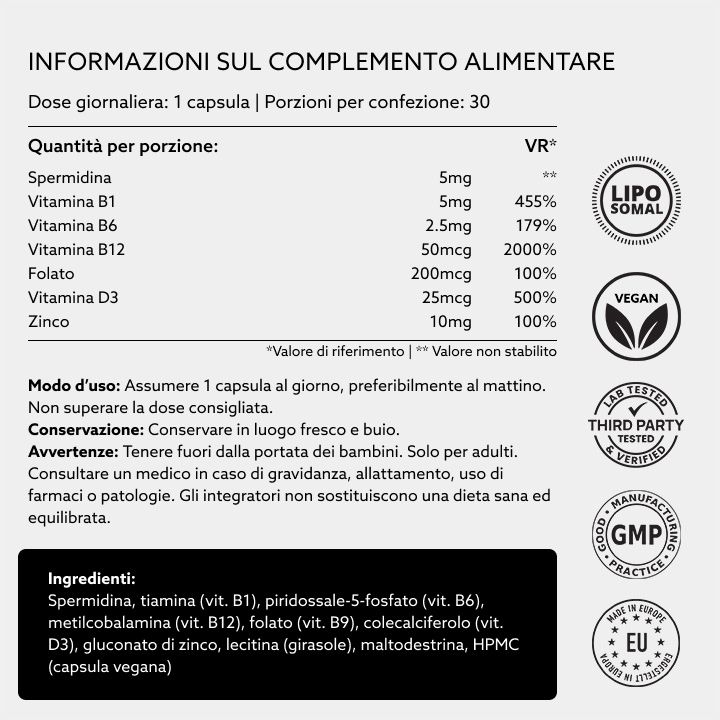 Informatie over voedingssupplement. Ingrediënten, dosering, voedingswaarde, certificeringen: Lipo Somal, Vegan, Third Party Tested, GMP.