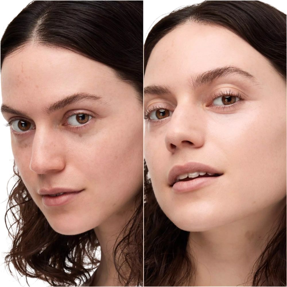 Deux visages côte à côte. Effet avant-après. Différences notables de teint.