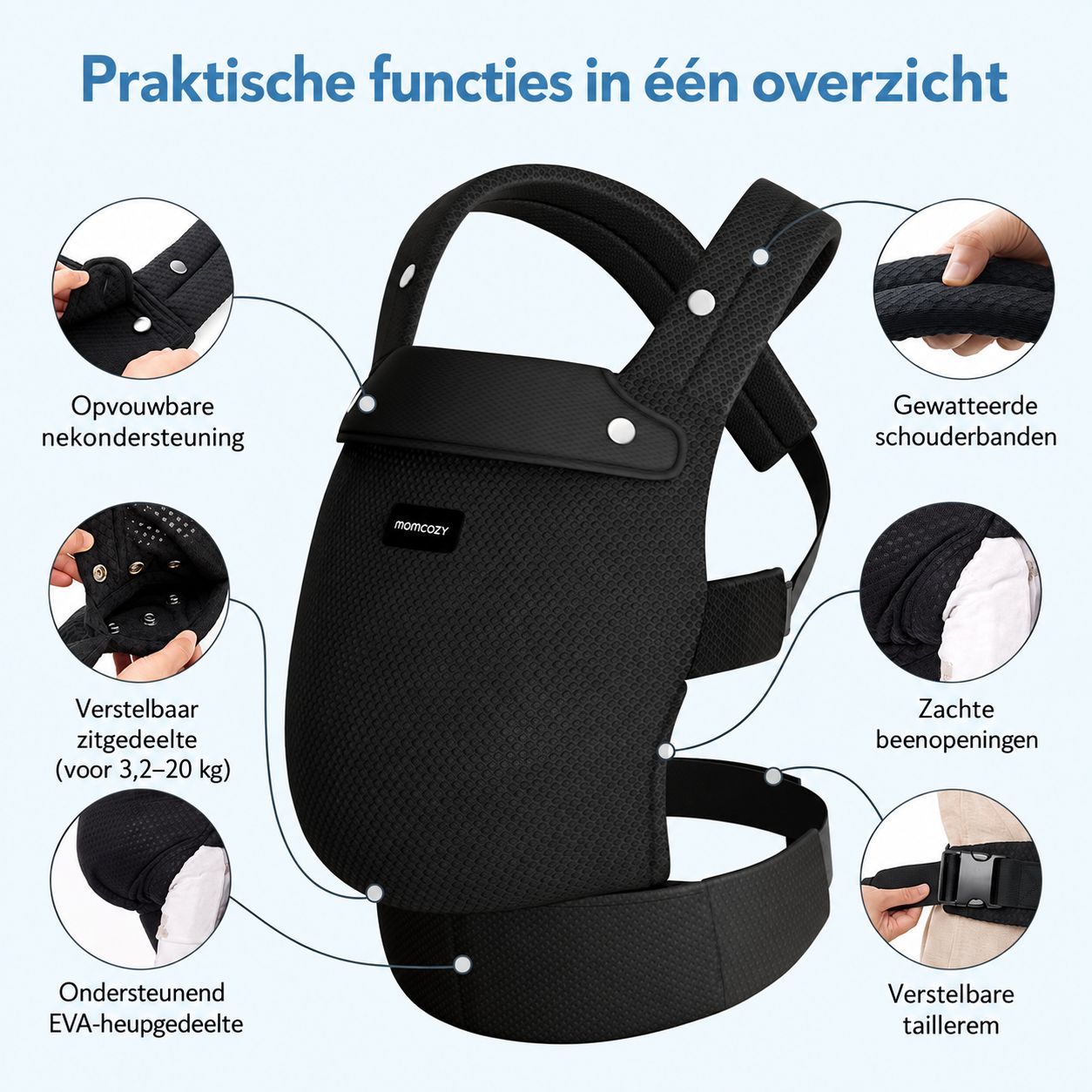 Momcozy Baby Draagzak - Licht & Ademend Luchtgaas-Zwart