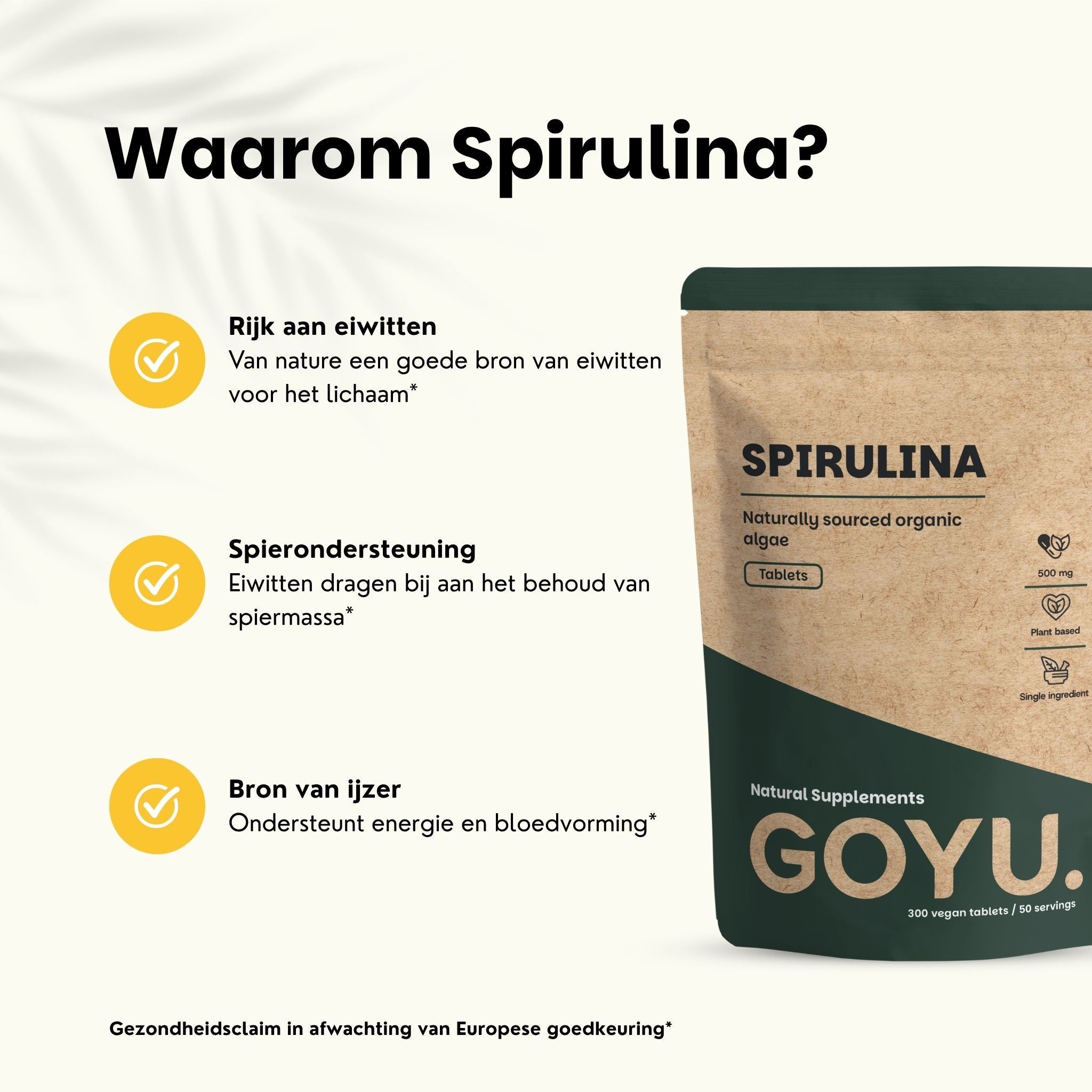 Ervaar de kracht van puur groen. Spirulinatabletten, 500 mg, in het lab getest.