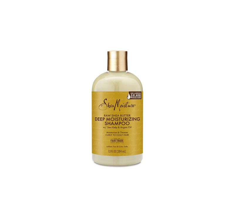 Shampoing hydratant en profondeur Shea Moisture avec beurre de karité brut, varech et huile d'argan.