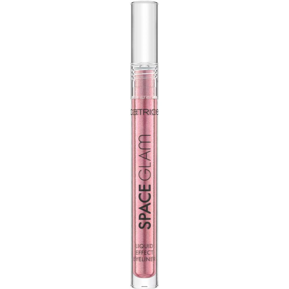 Eyeliner liquide Space Glam Effect. Liquide rose scintillant dans un flacon transparent. Vue du produit.