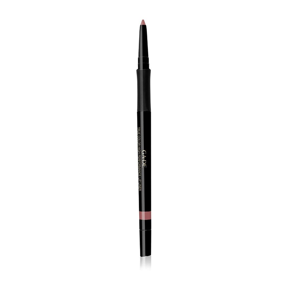 Zwarte lipliner met roze punt. Opschrift: Ga-De True Color High Performance Lip Liner.