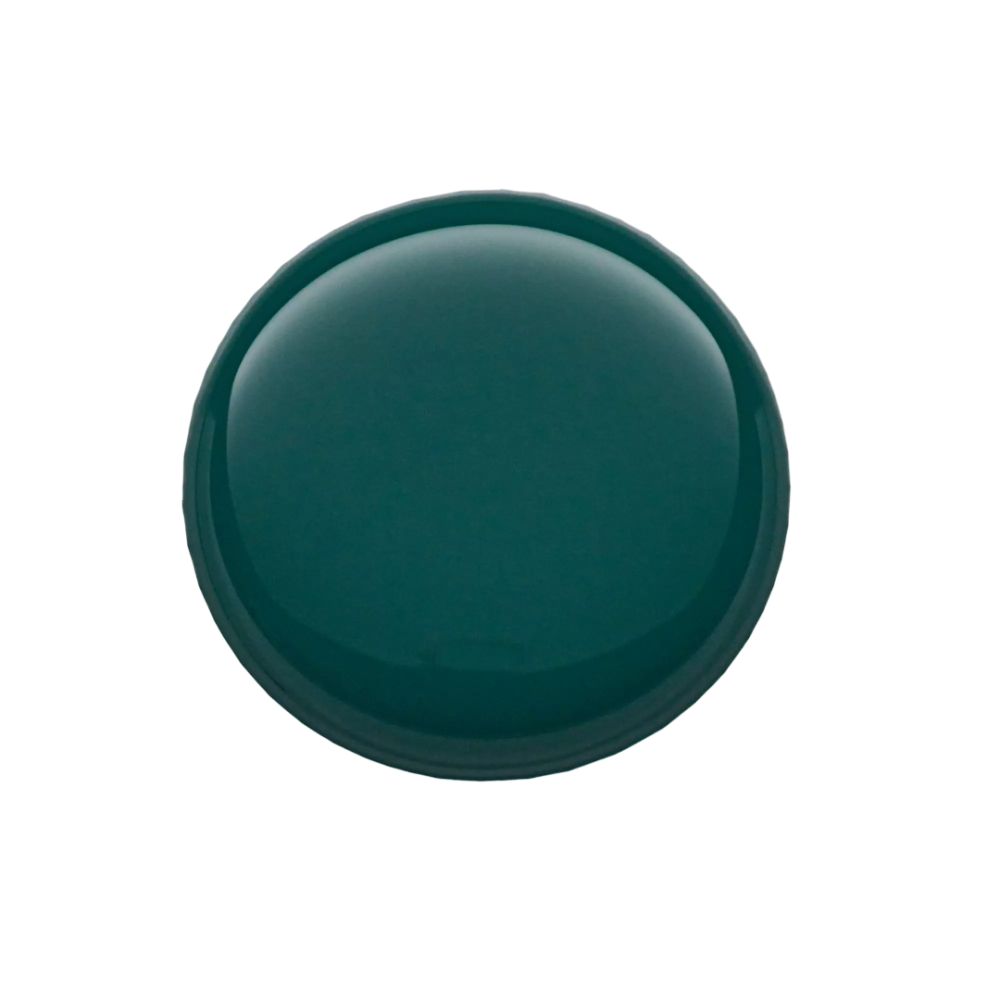 Vernis à ongles vert brillant et rond. Pas d'emballage ni de marque visible.