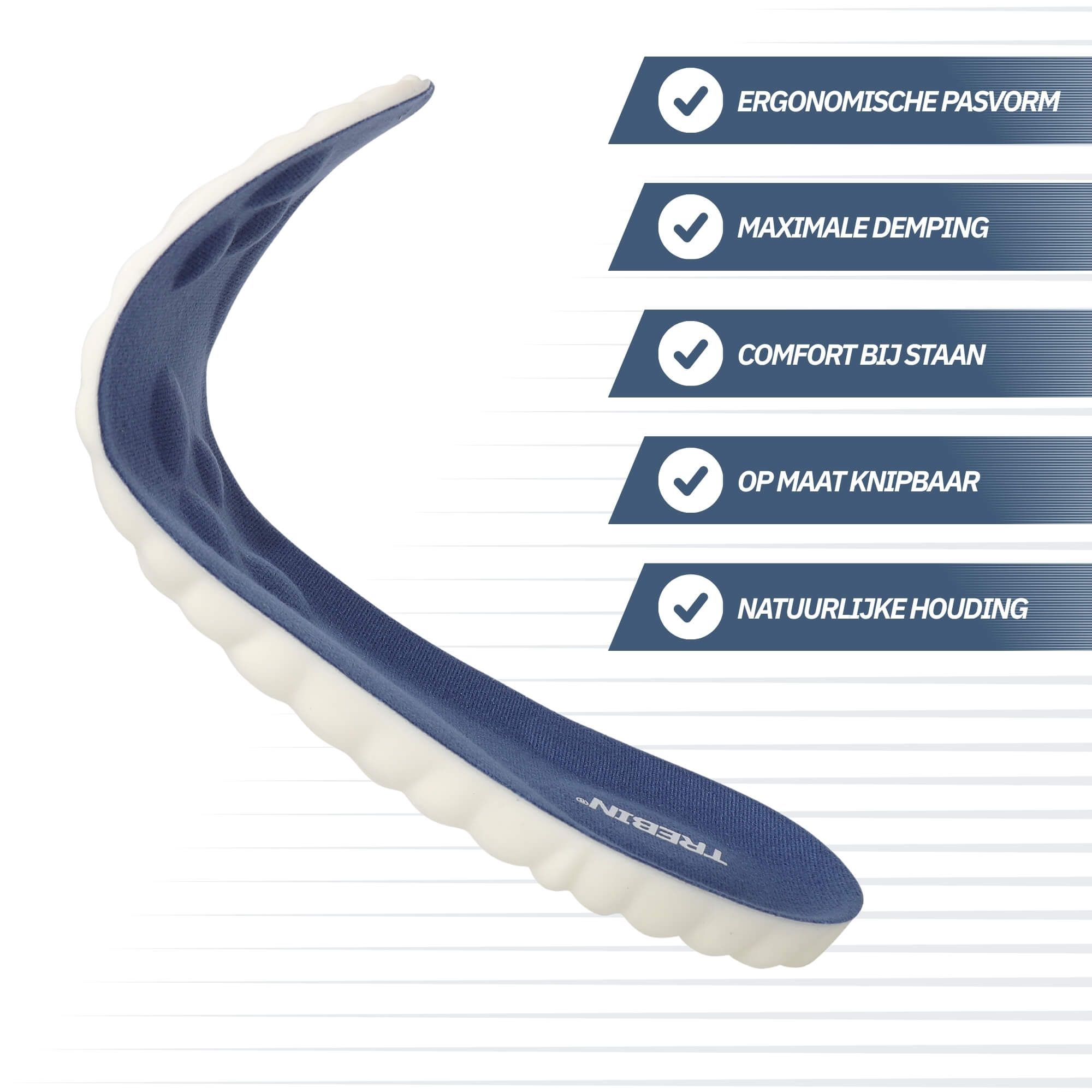 Blauwe inlegzool met ergonomische pasvorm en demping.