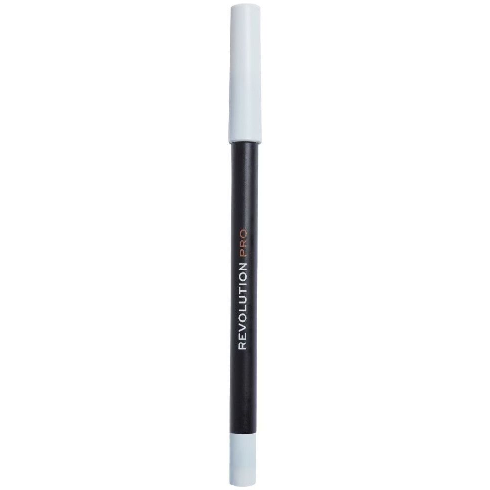 Crayon eyeliner noir avec pointe et capuchon blancs. Inscription: REVOLUTION PRO.
