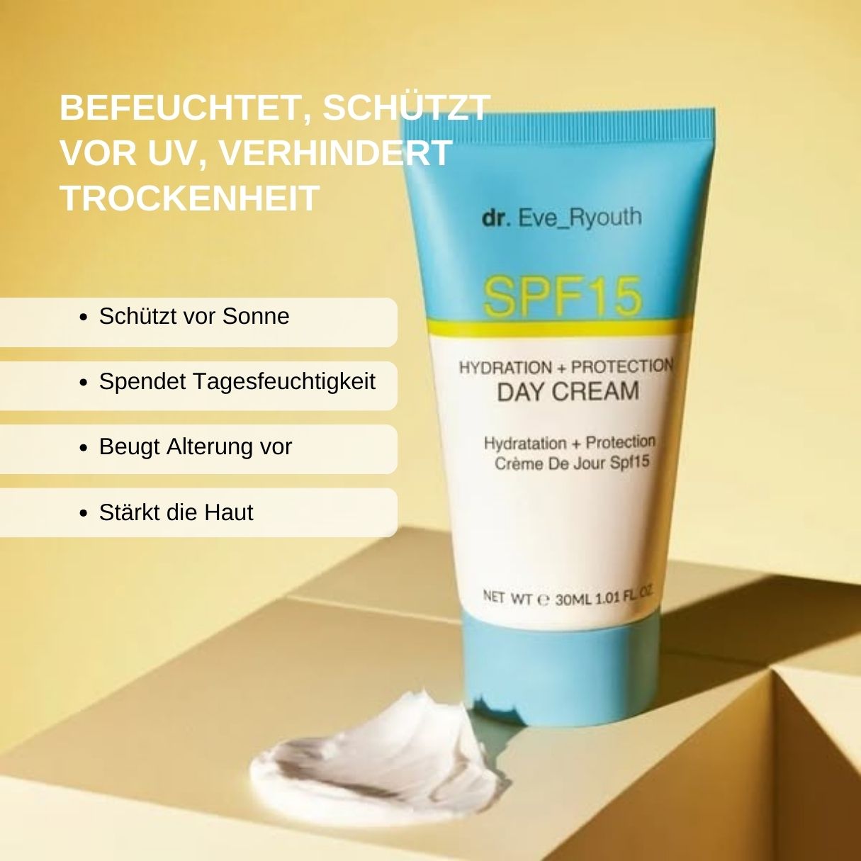 Dr. Eve_Ryouth SPF 15 Dagcrème: hydrateert, beschermt tegen zon, voorkomt veroudering.
