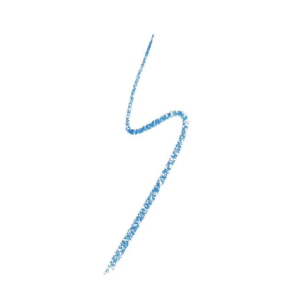 Trait de crayon khôl bleu sur fond blanc. Ligne ondulée, couleur bleue.