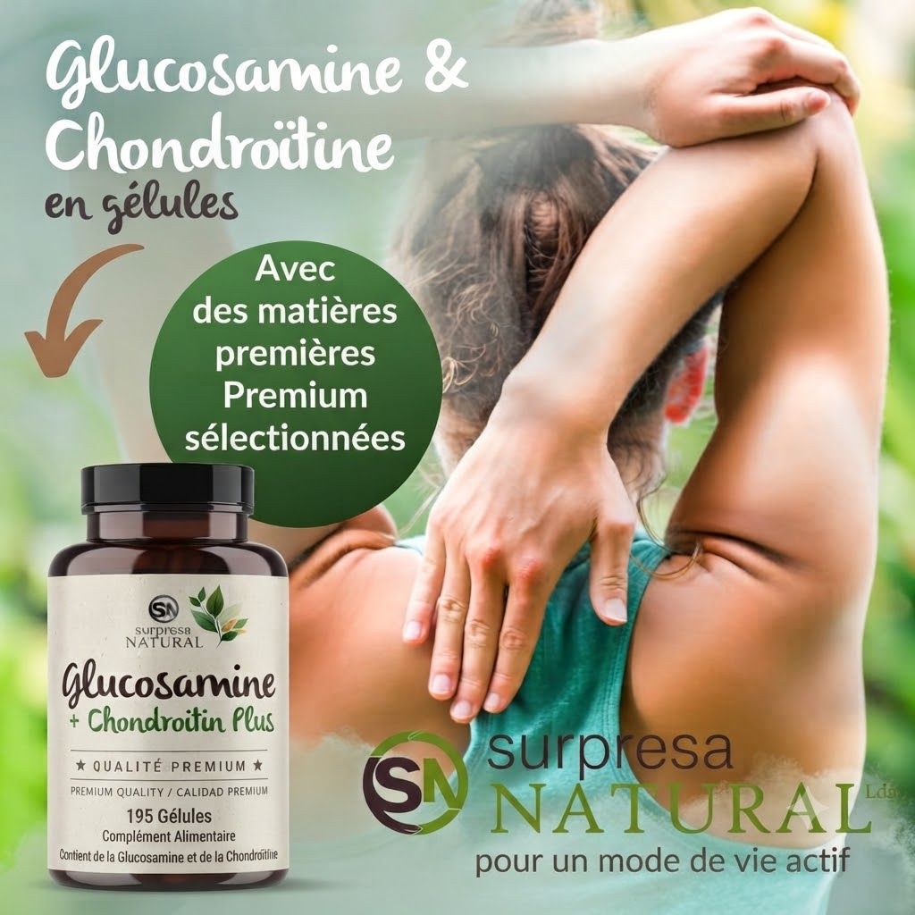 Bouteille brune de Glucosamine & Chondroitin Plus, 195 gélules.