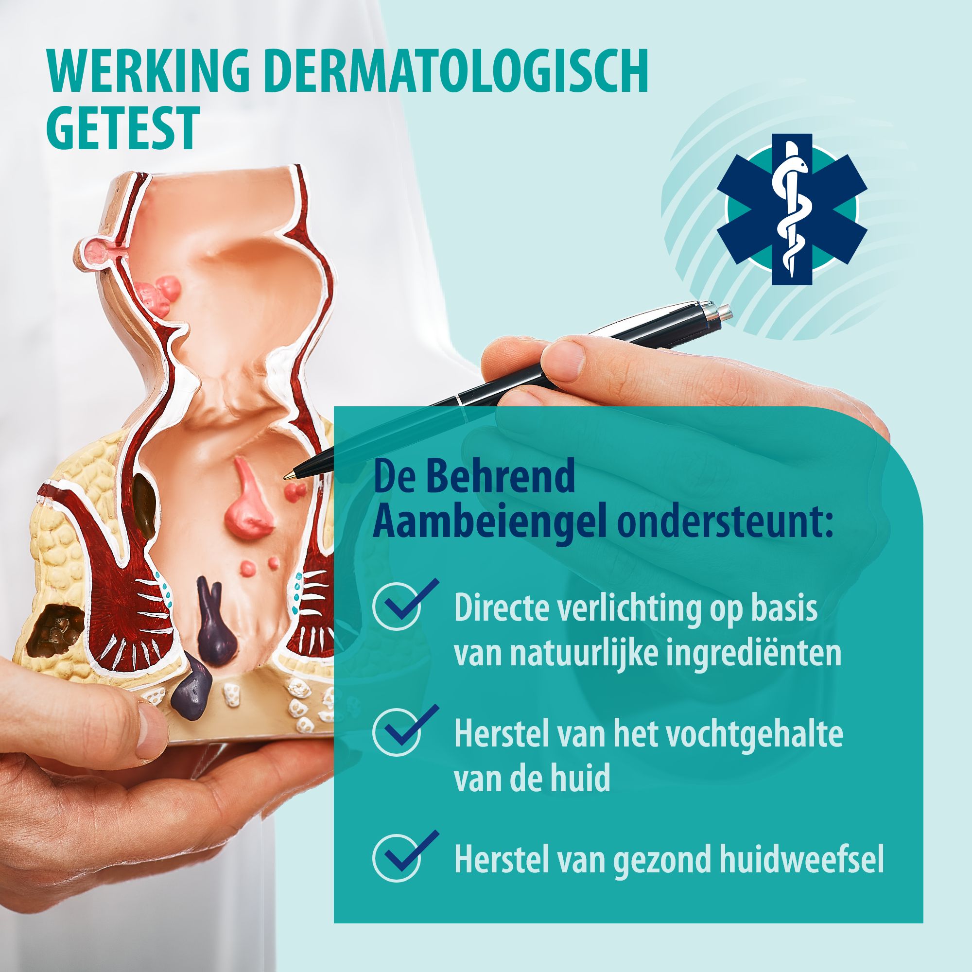 Behrend aambeien gel vermindert pijn, jeuk, branderig gevoel. Product en verpakking.