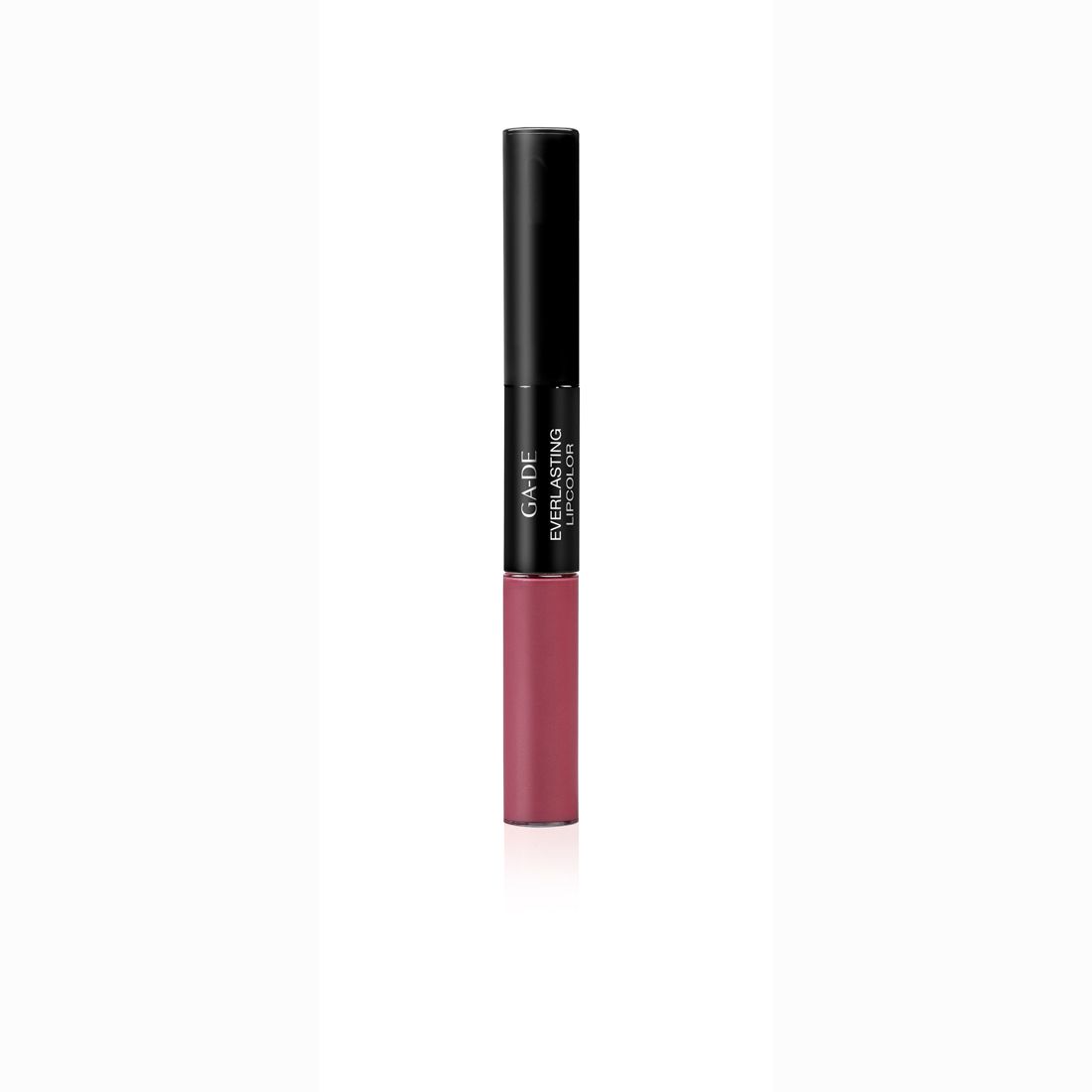 Dubbele lippenstift met zwarte dop en roze lippenstift. Opschrift: GA-DE Everlasting Lipcolor.