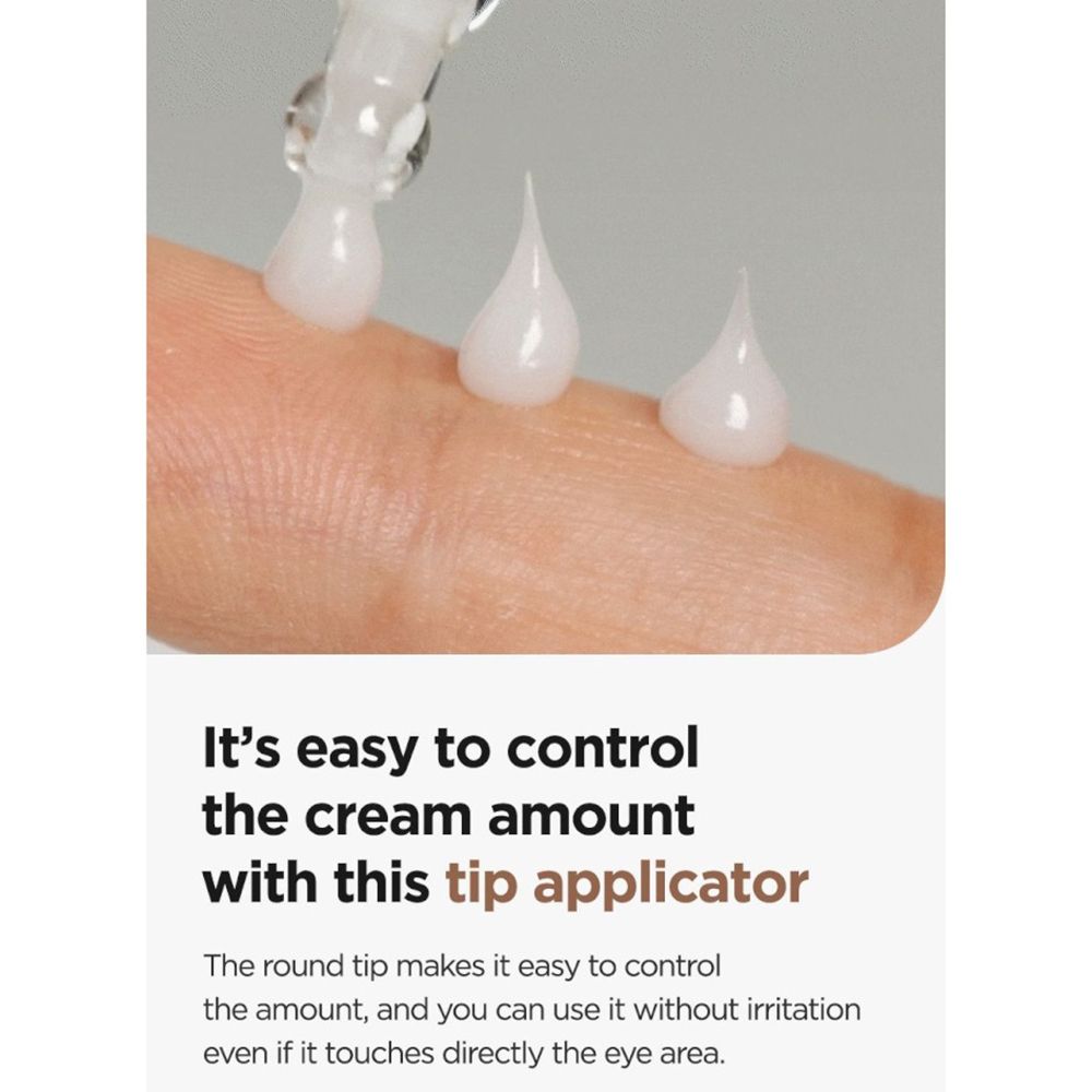 Crème op vinger. Tekst: Gemakkelijk te doseren met applicator. Druppelvormige crème.