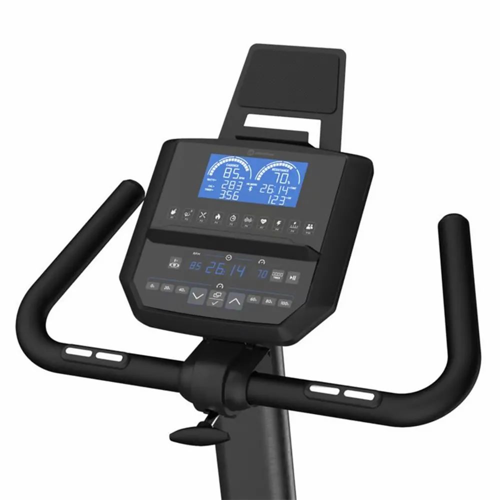Écran d'ergomètre. Affiche des données. Avec commandes et poignées. Horizon Fitness.