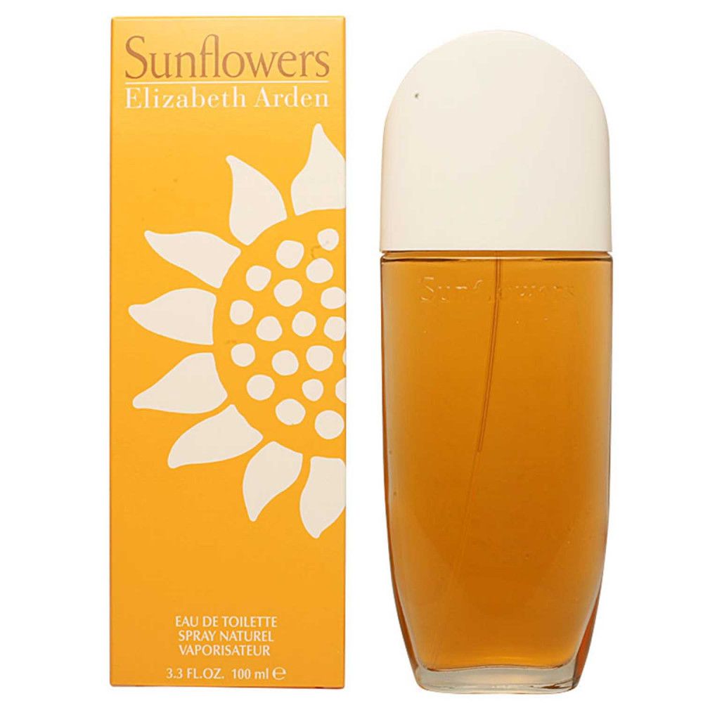 Flacon et boîte Sunflowers Elizabeth Arden. Eau de Toilette. 3.3 FL.OZ. 100 ml.