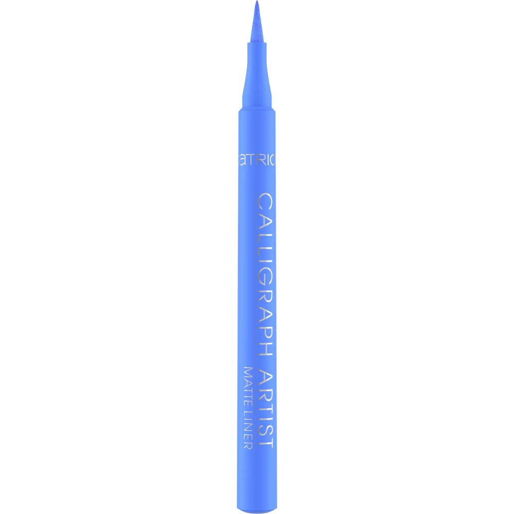 Eyeliner bleu avec texte CALLIGRAPH ARTIST MATTE LINER. Pointe effilée. Marque Catrice.
