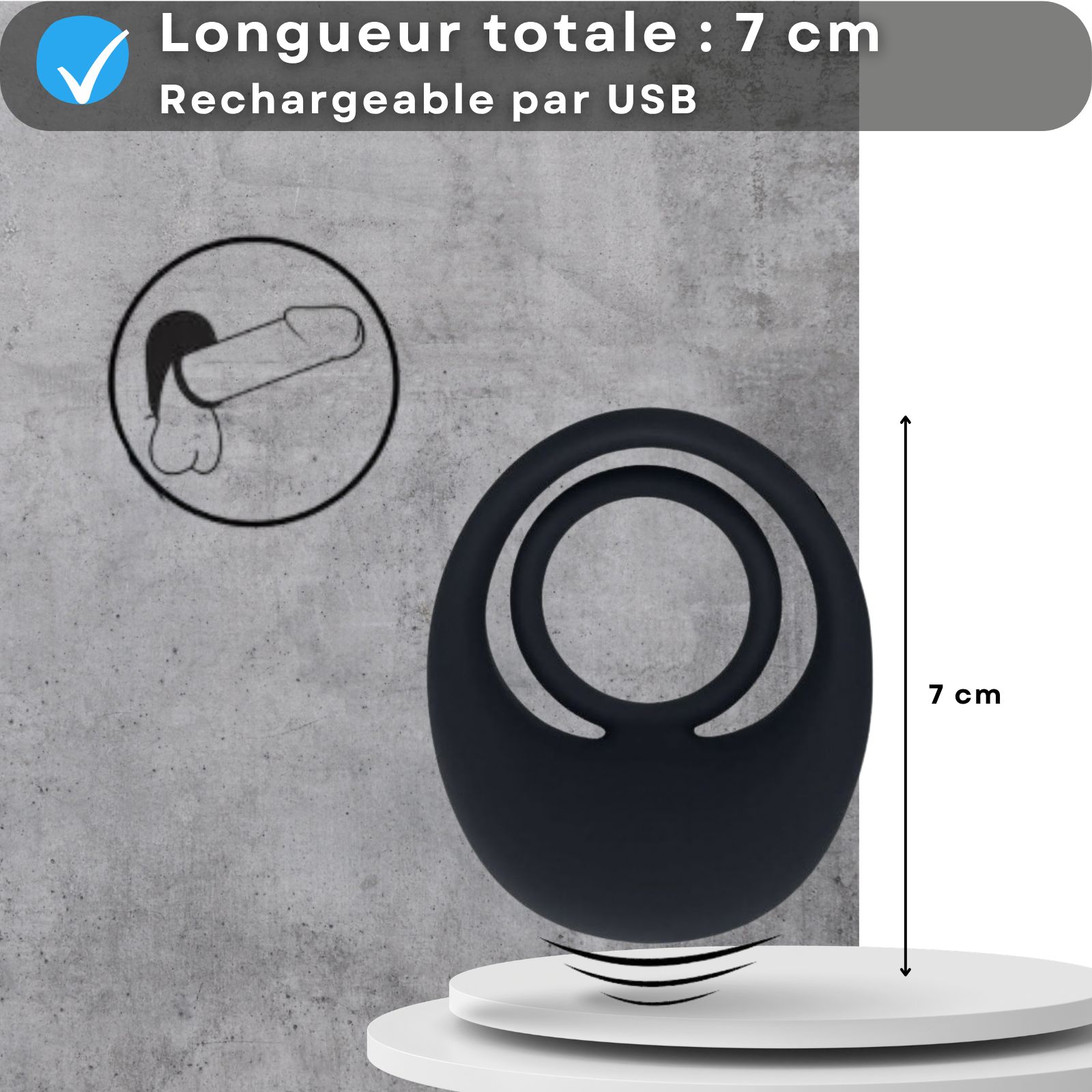 Couple au lit. Anneau pénien vibrant, texte: 7cm, rechargeable USB.