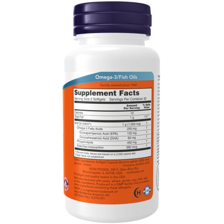 Dos du flacon. Contient les informations nutritionnelles des huiles de poisson Oméga-3. Ingrédients et fabricant.