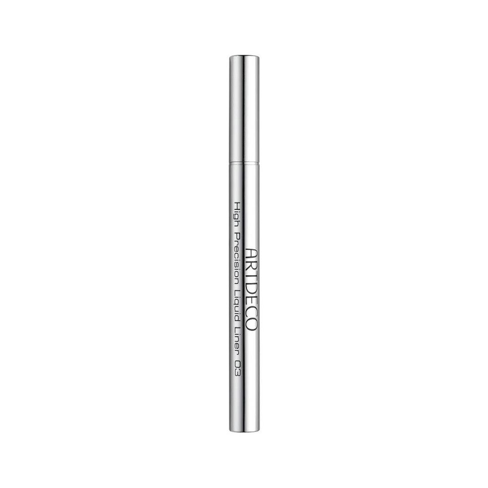 Stylo eye-liner argenté à pointe noire. Inscription: ARTDECO High Precision Liquid Liner 03.