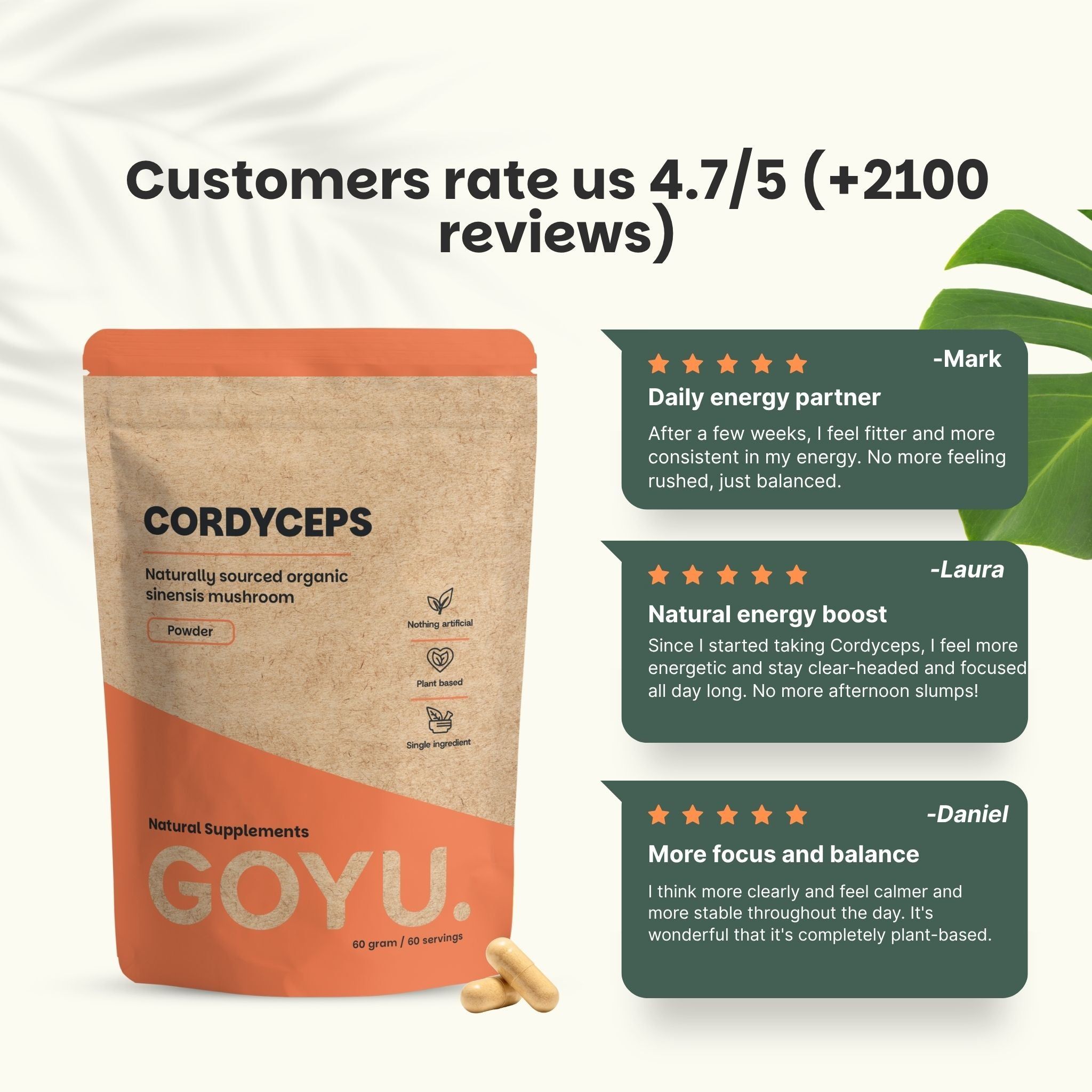 Un sachet en papier brun de capsules d'extrait de Cordyceps, 60 gélules, 30 portions.