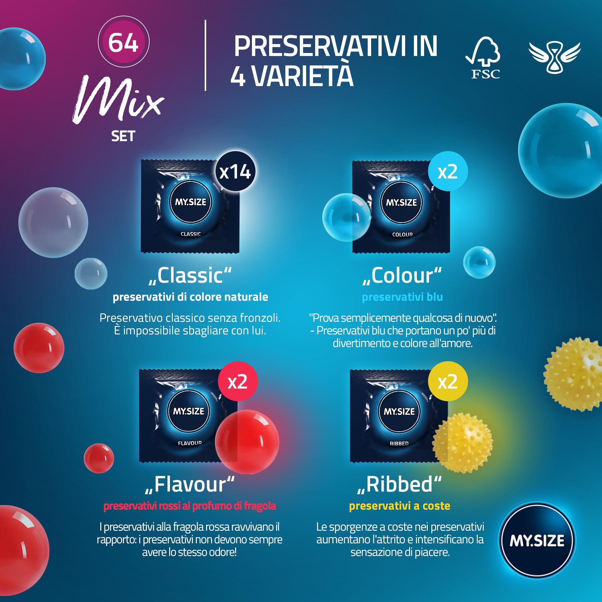 MY.SIZE Mix Préservatif Set Taille 6 64mm