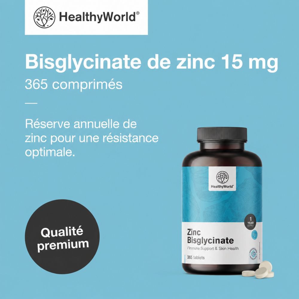 Trois bouteilles de Zinc Bisglycinate 15 mg pour une belle peau, des cheveux brillants et des ongles solides.