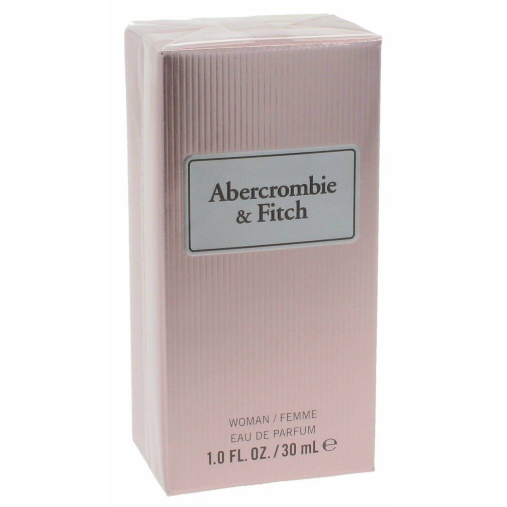 Roze verpakking. Opschrift: Abercrombie & Fitch, Woman, Eau de Parfum.