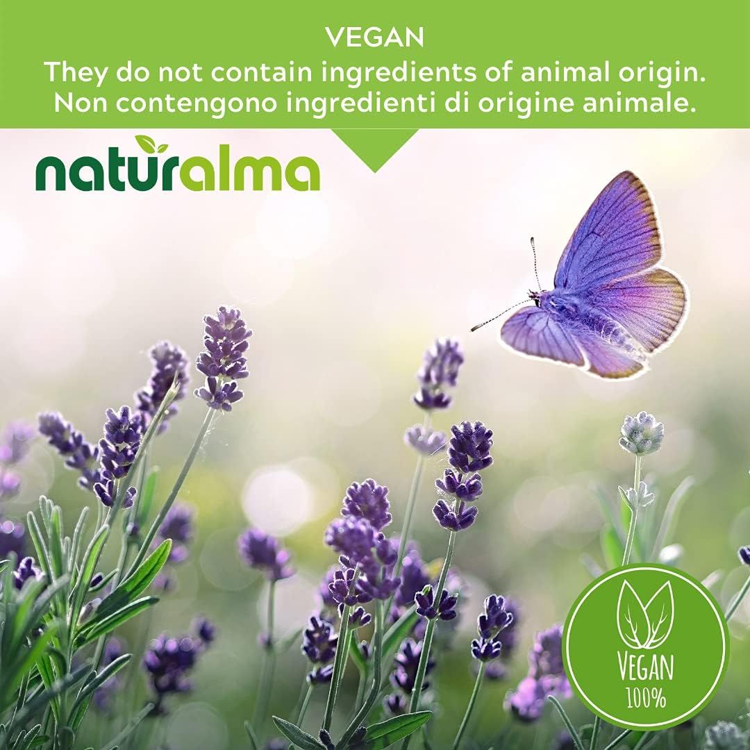 Logo Naturalma, papillon violet sur fleurs de lavande. Label végétalien.