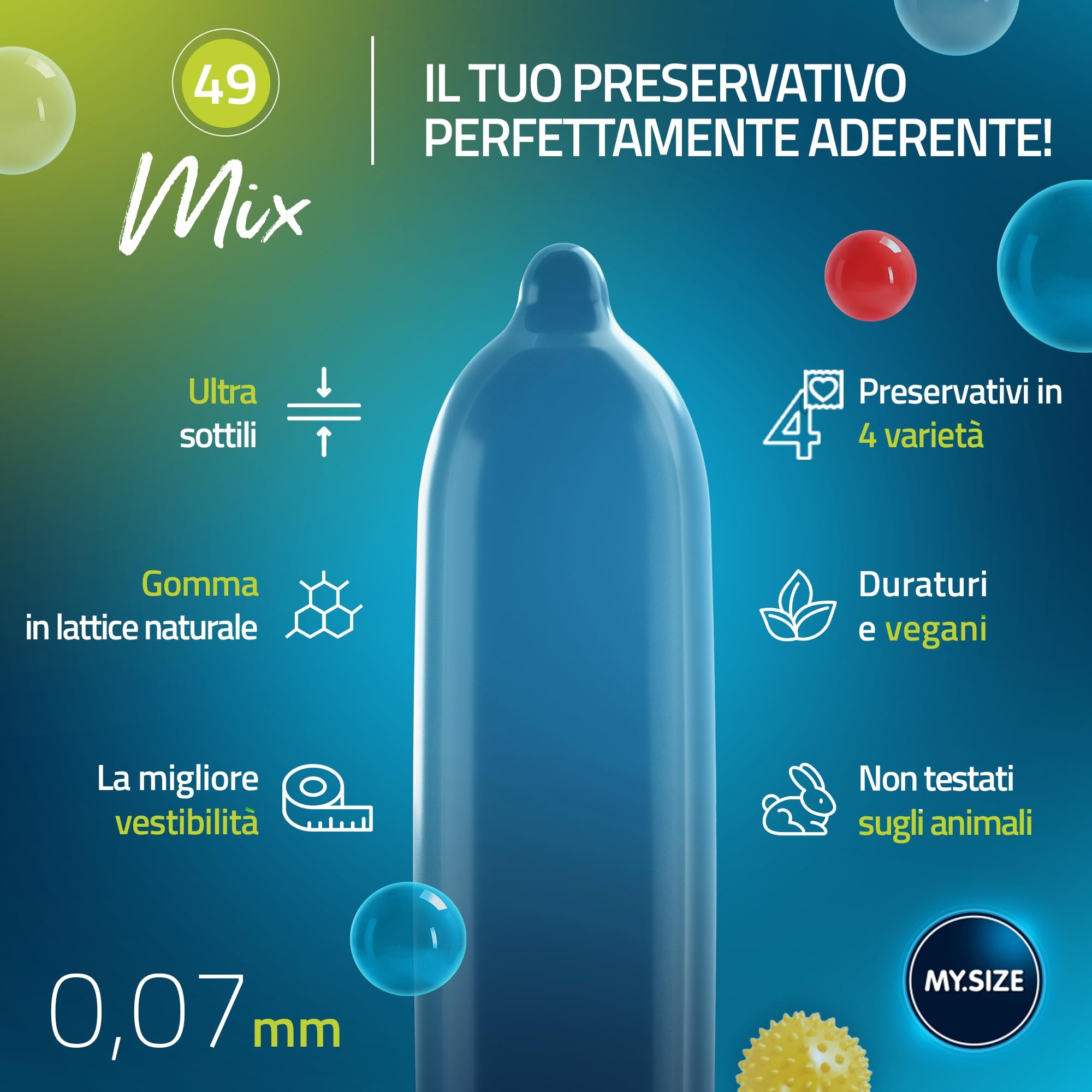 Préservatif MY.SIZE bleu, ultra-fin, 0,07mm. Latex naturel.