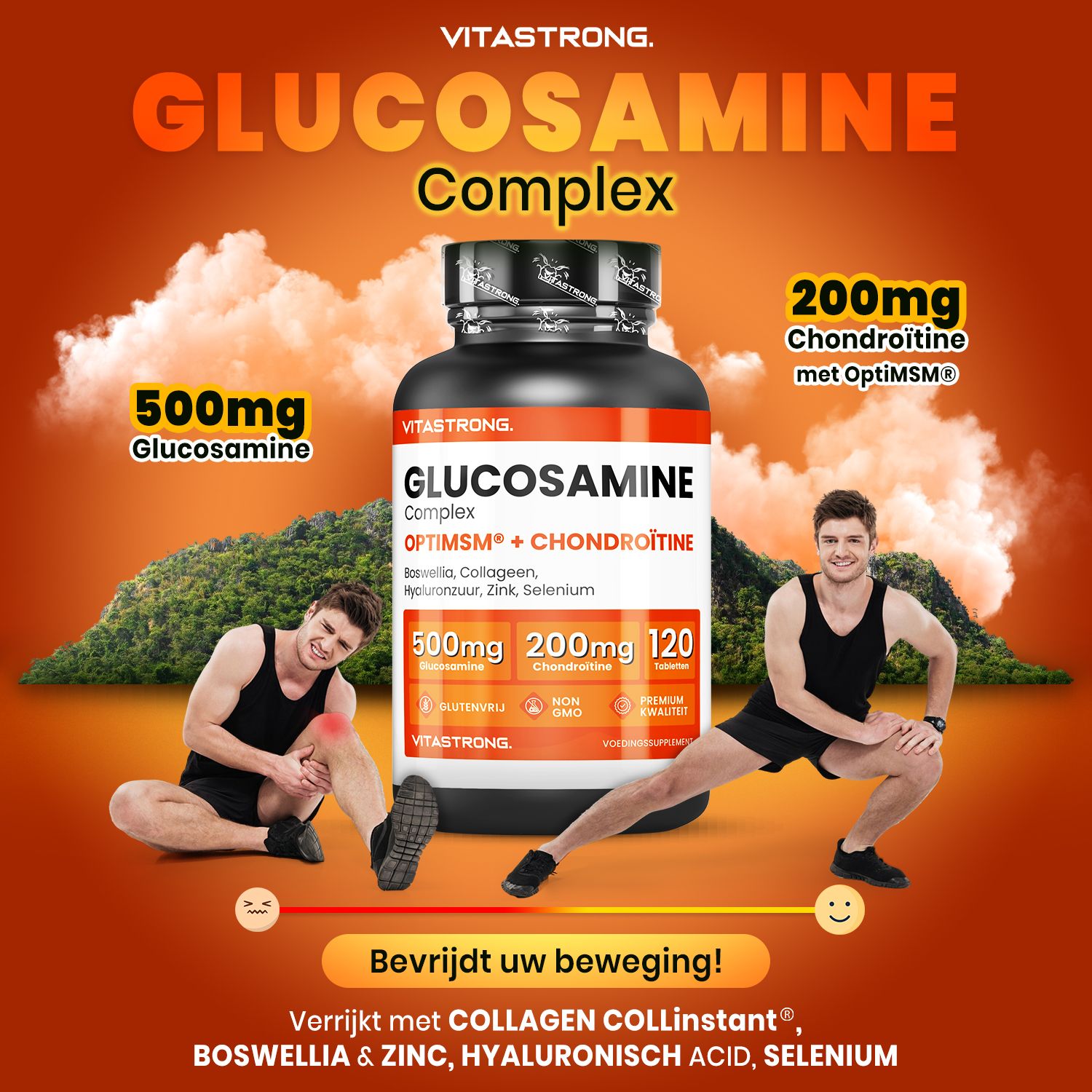 Vitastrong Collageen & Glucosamine,  huid en gewrichtsondersteuning