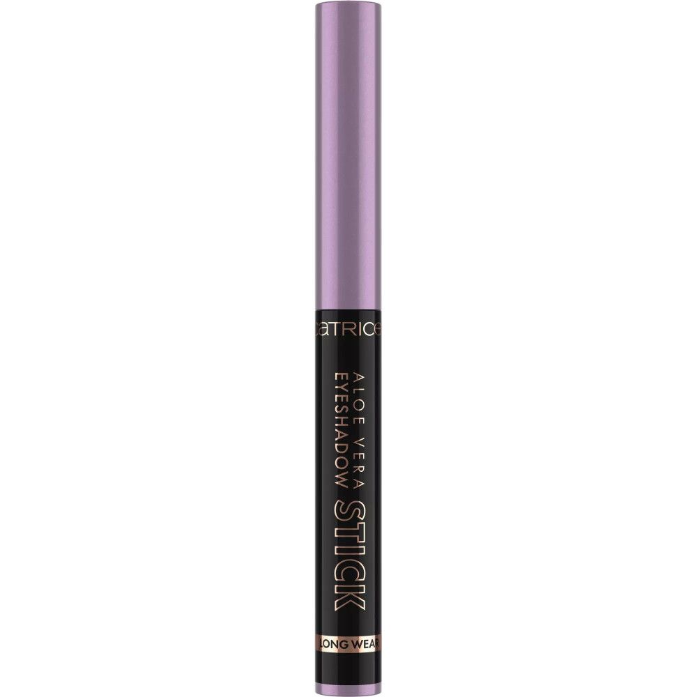 Stick de fard à paupières violet. Texte : Aloe Vera Eyeshadow Stick. Longue tenue.