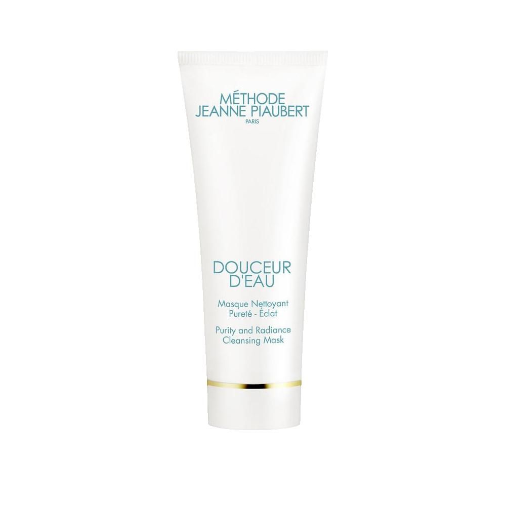 Witte tube met gouden ring. Opschrift: DOUCEUR D'EAU, Masque nettoyant, Purity and radiance cleansing mask. Merk: Jeanne Piaubert.