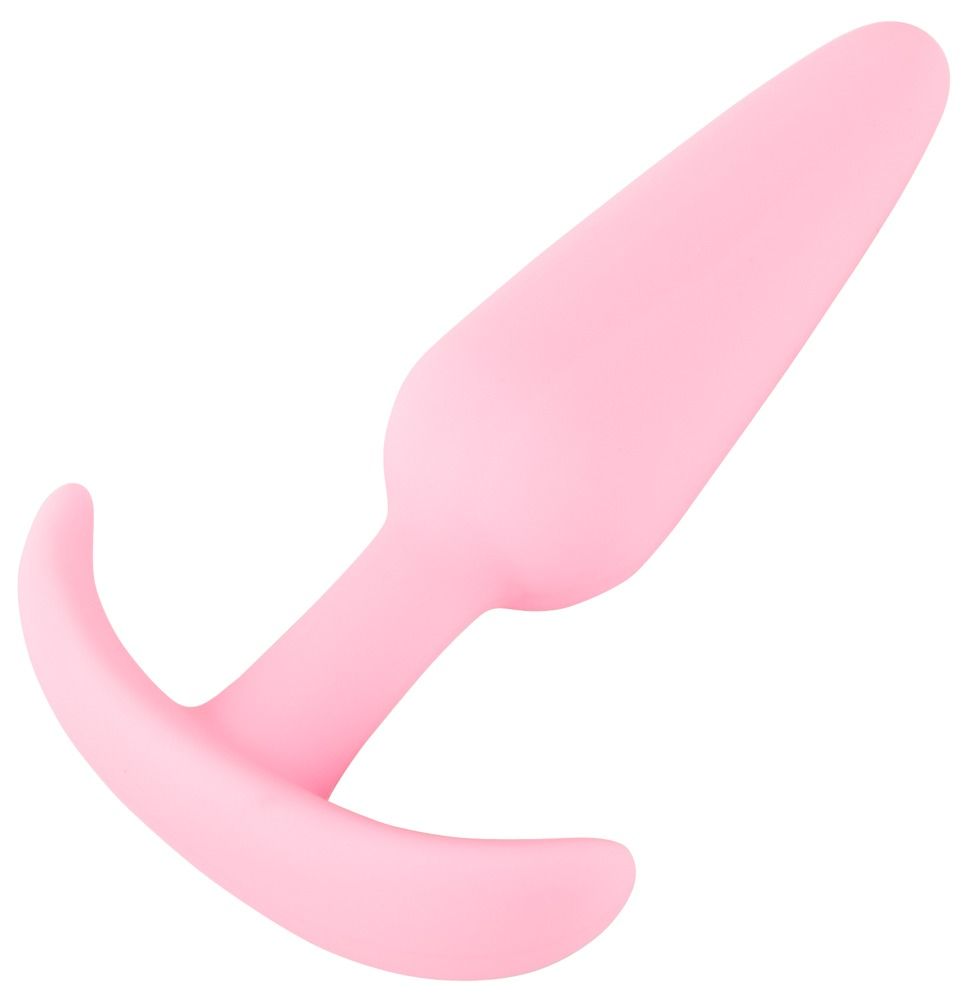 Roze siliconen anale plug met brede basis.