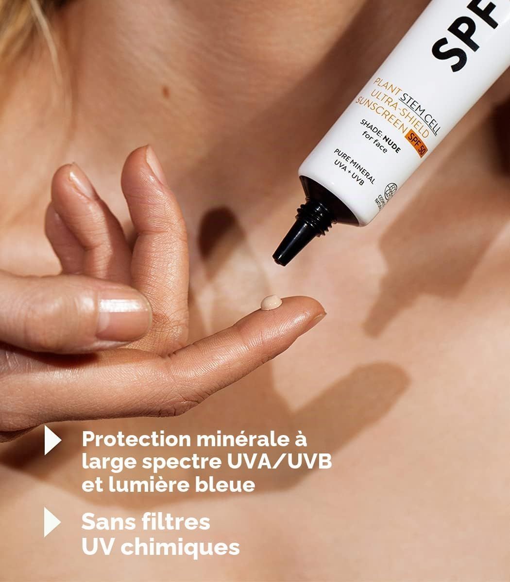 Tube de crème solaire, FPS 50, pour le visage. Protection minérale.