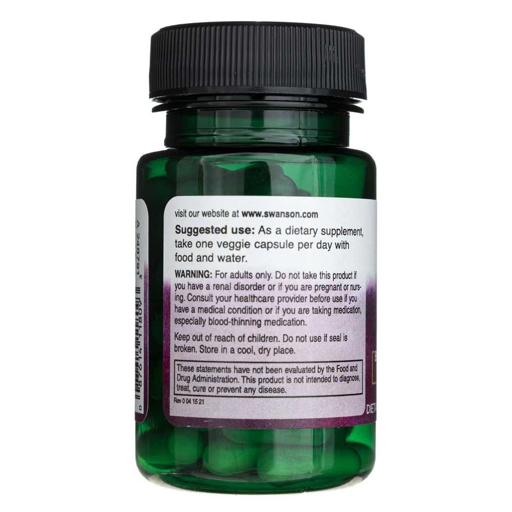 Arrière de la bouteille Swanson Vitamine D3 & K2 avec instructions d'utilisation et avertissements.