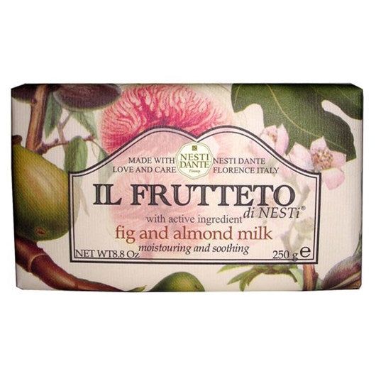 Savon Il Frutteto, figue et lait d'amande. Emballage floral. Ingrédient actif. Marque: Nesti Dante.