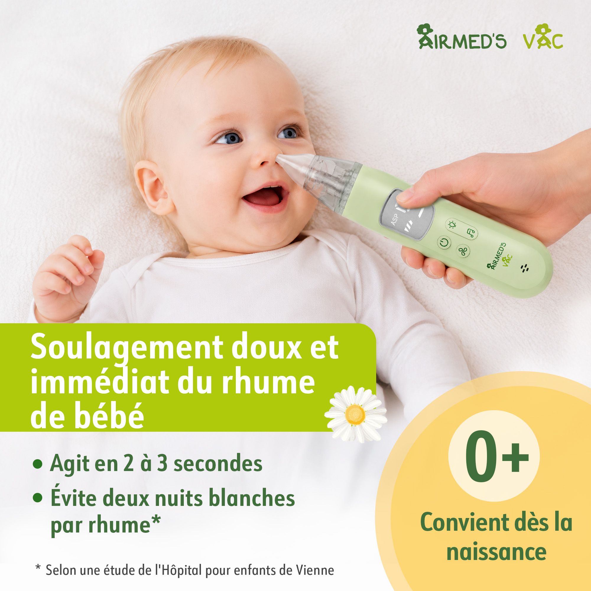 Aspirateur nasal avec écran numérique et boutons de commande.
