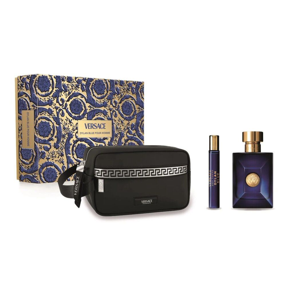 Coffret cadeau Versace Dylan Blue Pour Homme avec trousse de toilette, Eau de Toilette et vaporisateur de voyage.