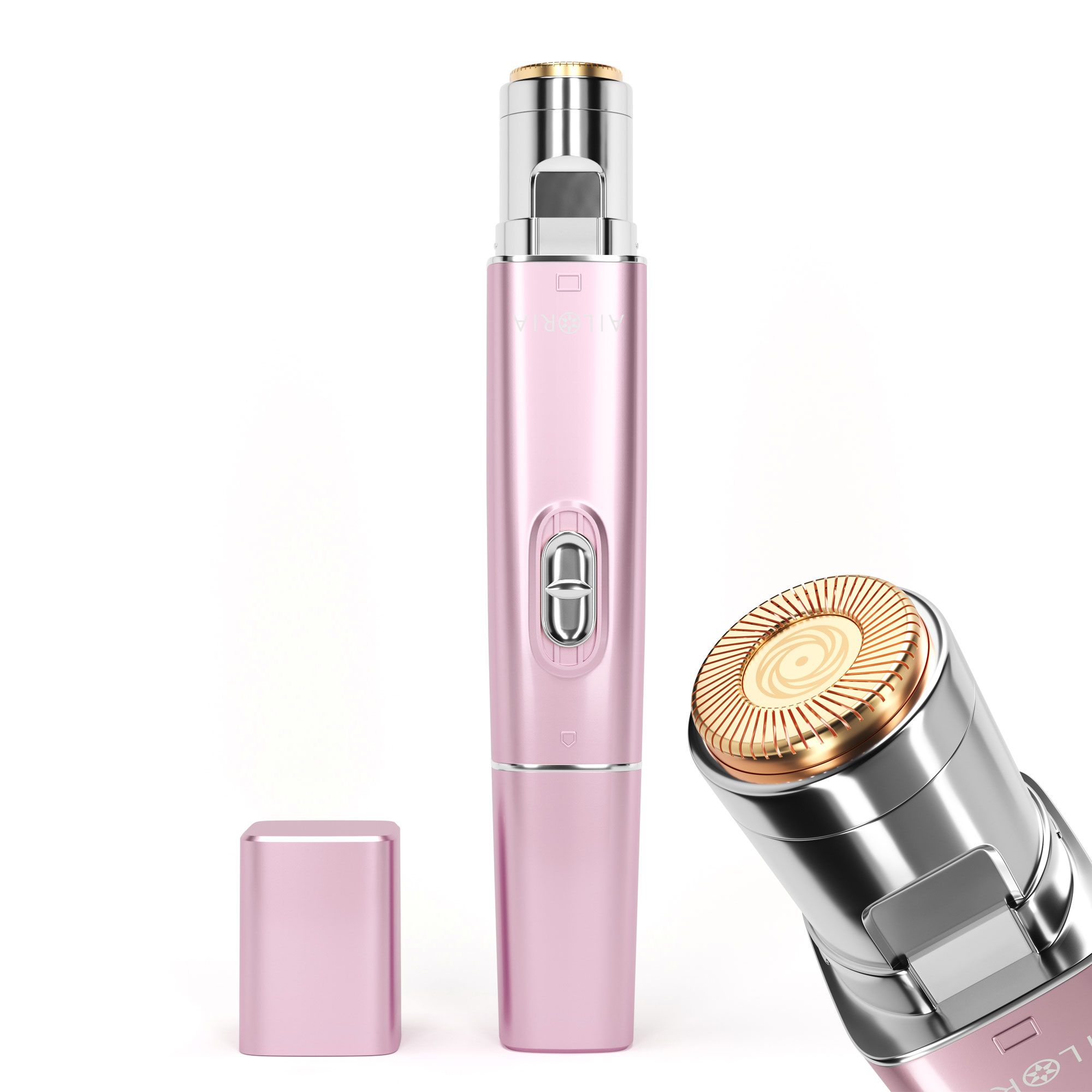 Rasoir rose avec deux têtes. Une pour le nez, l'autre ronde. AILORIA LIBERTY Rasoir 2 en 1.