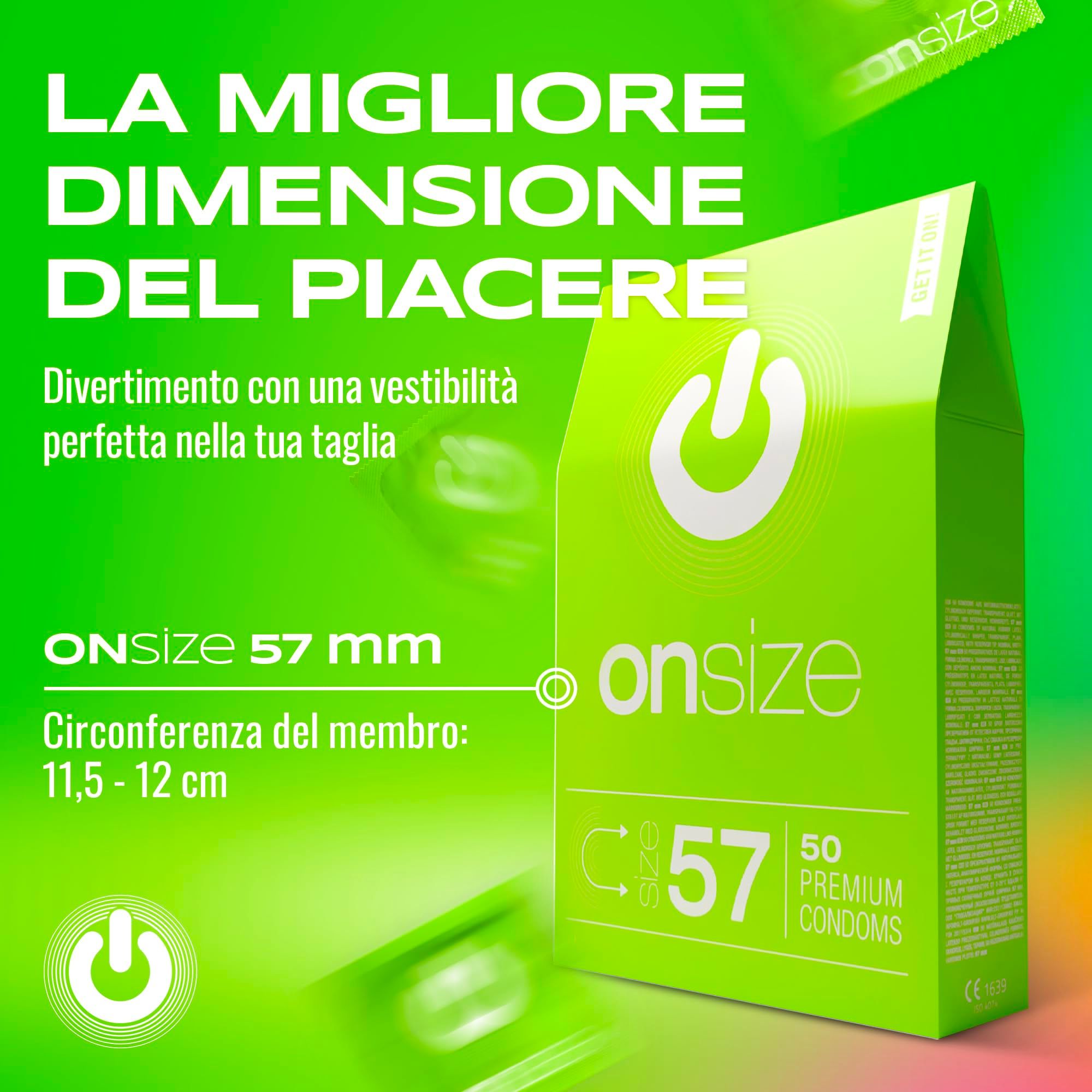 Boîte verte de préservatifs ONsize, 57mm, 50 pièces.