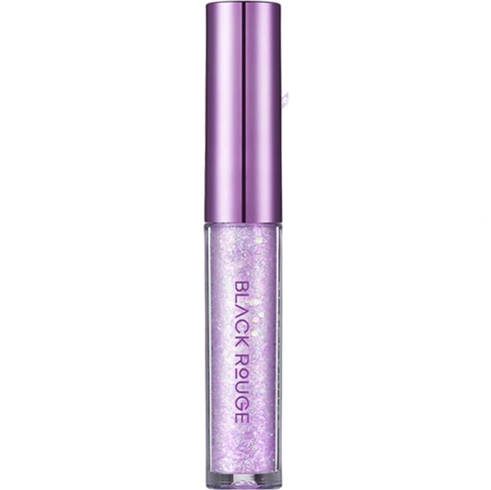 Fard à paupières pailleté dans un tube transparent avec un bouchon violet. Le texte "BLACK ROUGE" est visible sur le produit.