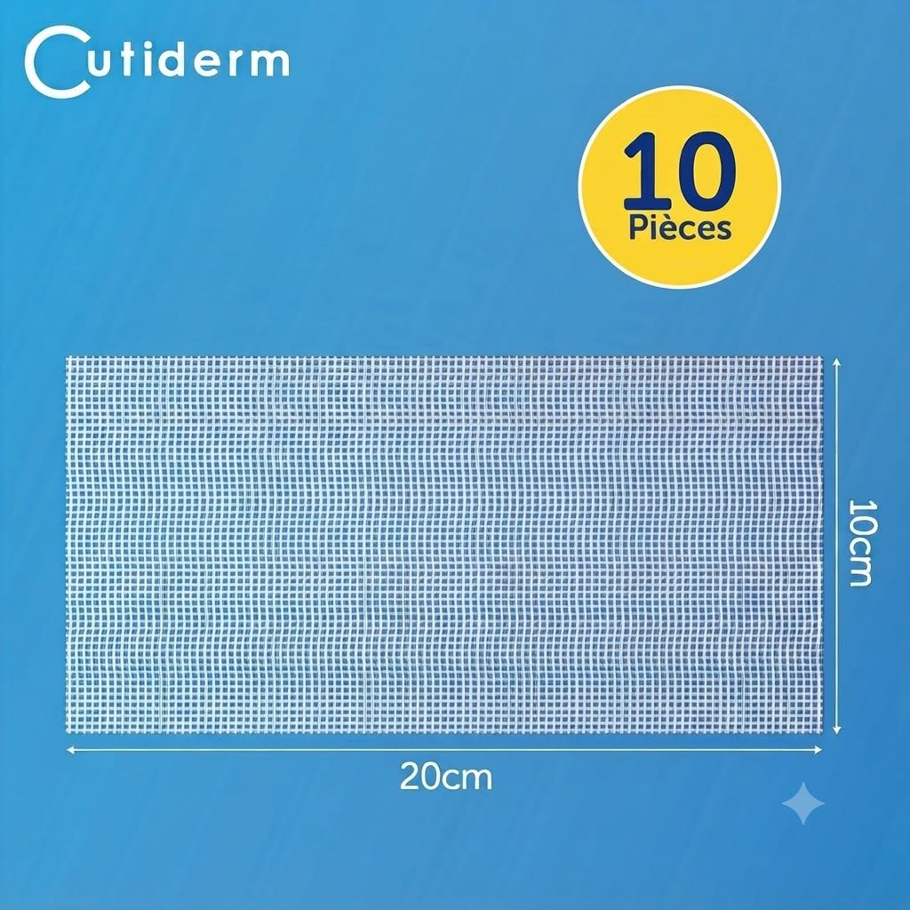 Gaze Cutiderm : 10 pièces, 20cm x 10cm.