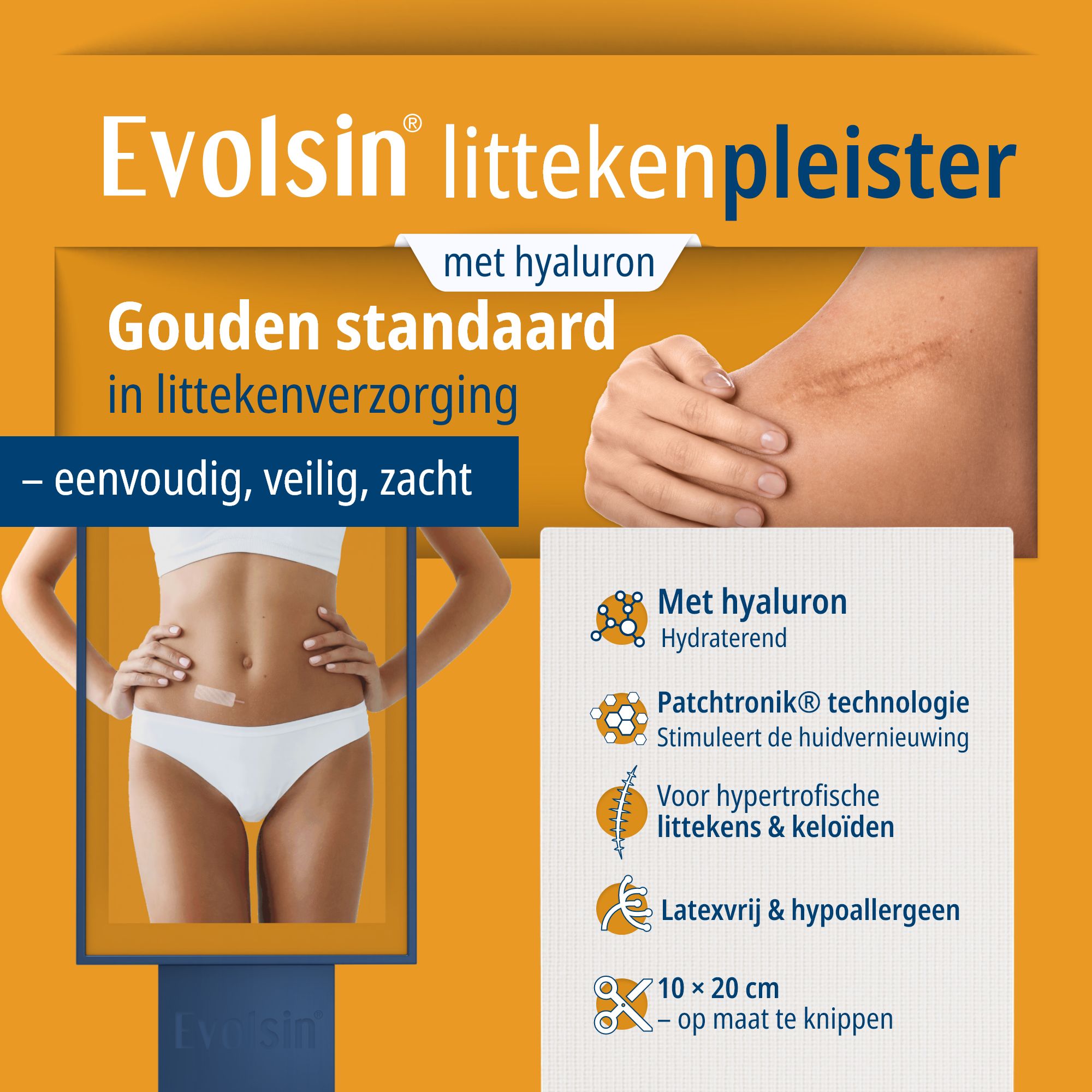 Evolsin® Pansements cicatriciels avec acide hyaluronique – pour cicatrices opératoires, césarienne,