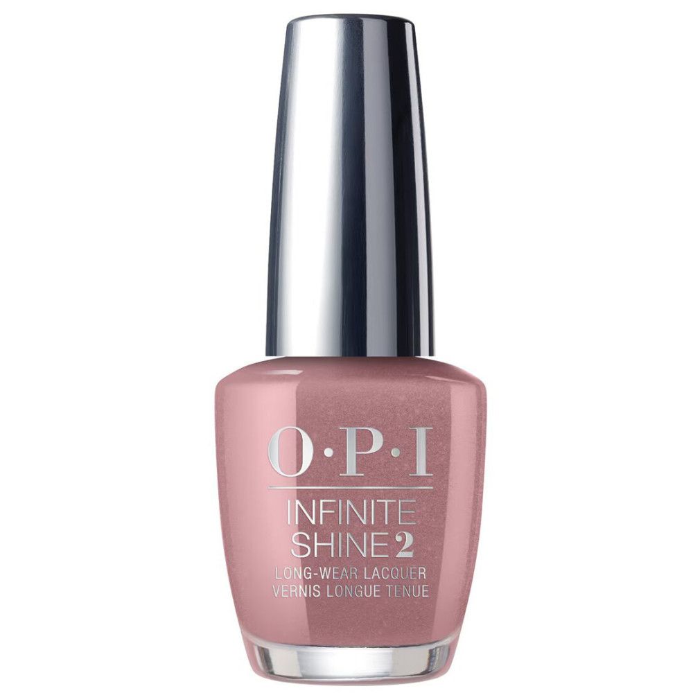 Flacon de vernis à ongles avec contenu rose et bouchon argenté. OPI Infinite Shine 2.