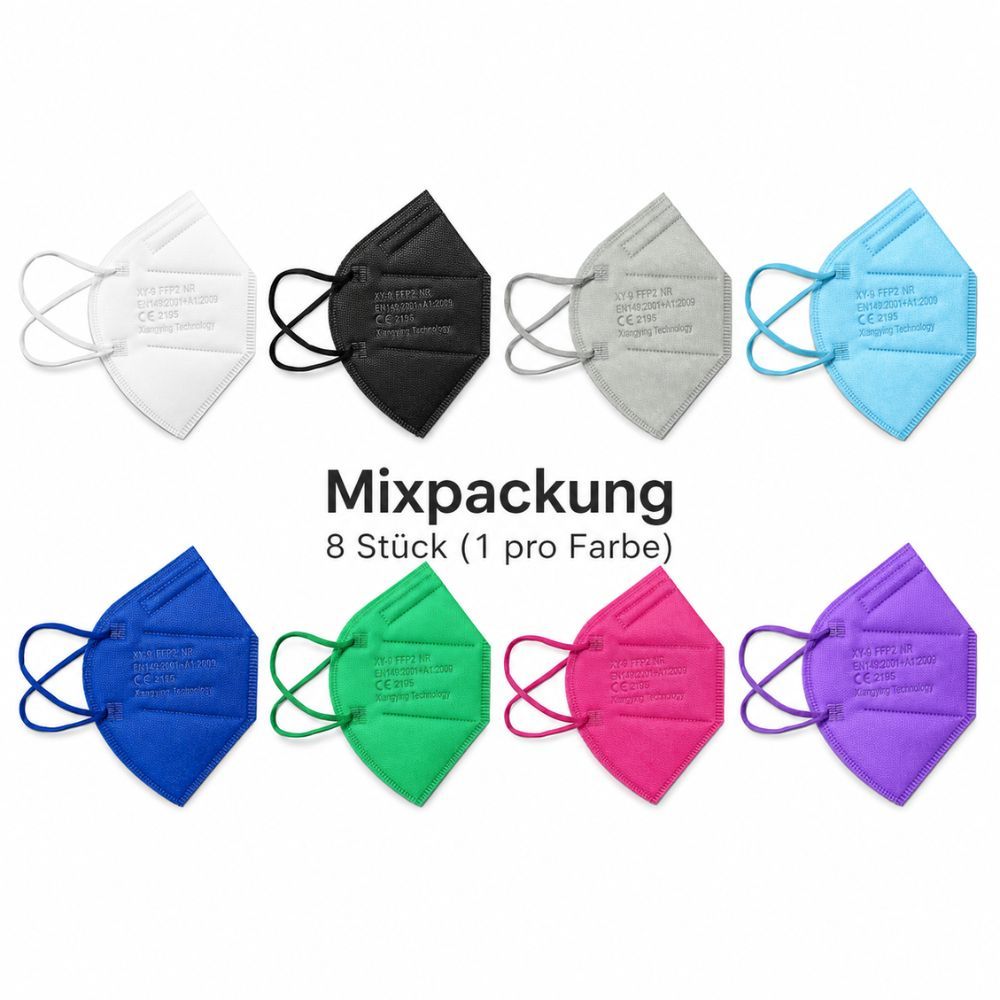 IZO&DOR FFP2 NR ademhalingsmaskers in 8 kleuren: wit, zwart, grijs, lichtblauw, blauw, groen, roze, paars.